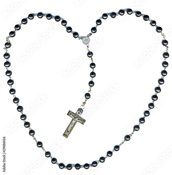 Obraz Heart shaped christian rosary isolated on white