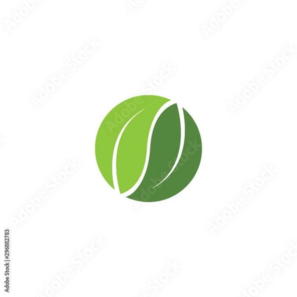Fototapeta Circular green leaf ecology nature element isolated on white background. Ying Yang leaf vector illustration