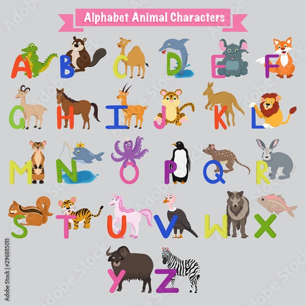 Fototapeta Colorful A to Z English Alphabet Letters with Animals.
