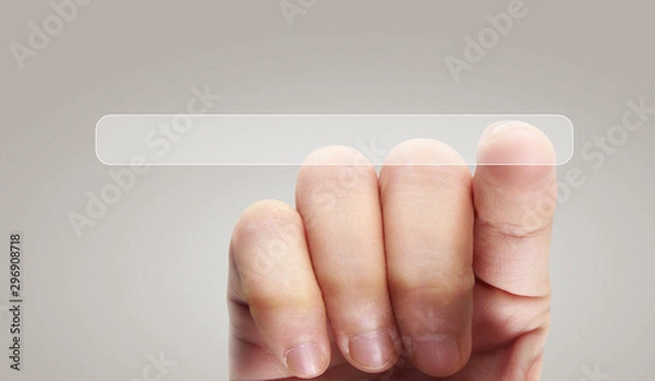 Obraz Hands touching button screen interface global connection customer networking