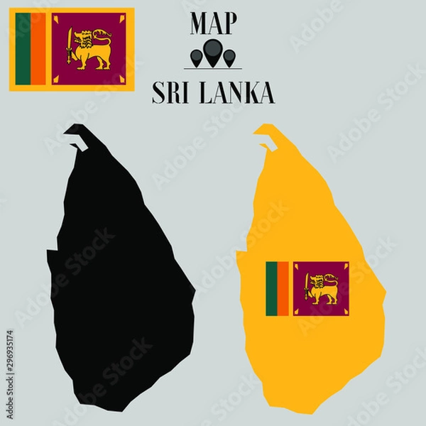 Fototapeta Sri Lanka  outline world map, contour silhouette with national flag inside vector illustration creative design, isolated on background, objects, element, symbol from countries set