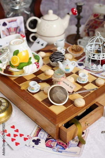 Fototapeta decorations for a mad tea party Alice in Wonderland