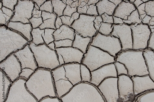 Fototapeta aerial view of a cracks in the ground, deep crack, cracked desert landscape, effects of heat and drought. effects of global warming, texture background