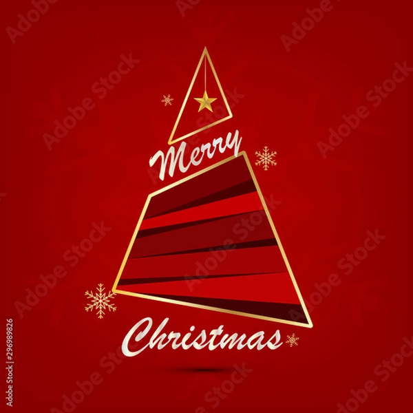 Fototapeta Beautiful red christmas background with modern christmas tree design