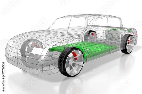 Obraz Electric car/ electric vehicle - e-mobility concept. 3D rendering