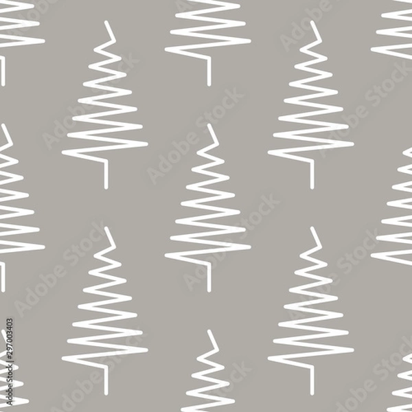 Obraz Seamless pattern. White Christmas tree on gray background. New Year.