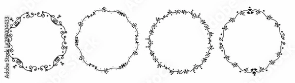 Fototapeta Set wreaht vector with flowers and leaves. Wreath ornaments illustration.