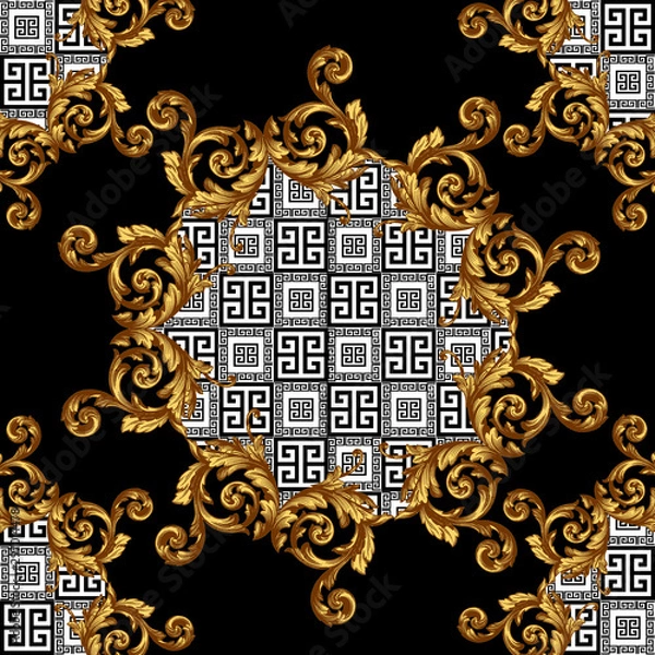 Obraz gold baroque hand draw antique style seamless pattern
