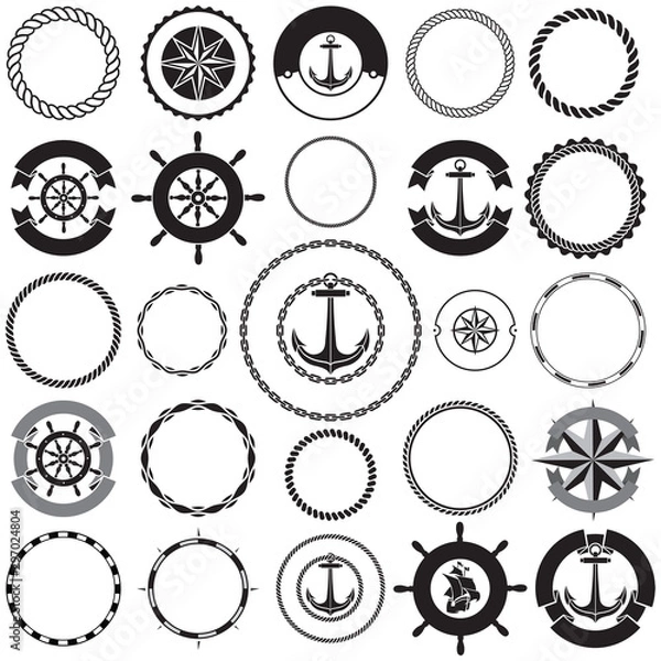 Fototapeta Collection of nautical border frames. Ideal for decorative vintage label designs.