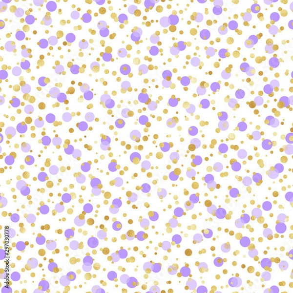 Fototapeta Purple and Gold Confetti Seamless Pattern - Cute purple and gold confetti repeating pattern design