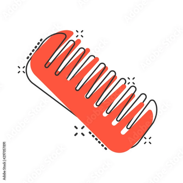 Fototapeta Hair brush icon in comic style. Comb accessory vector cartoon illustration pictogram splash effect.