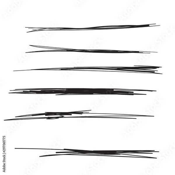 Fototapeta Vector set of hand drawn underline. Black scribble brush strokes collection. Felt tip brush smears stripe.