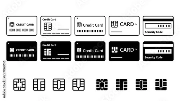 Fototapeta カード、クレカ、クレジットカードアイコンセット白黒