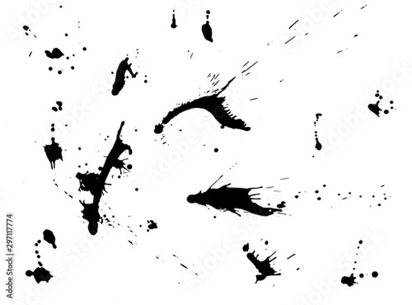 Obraz Messy ink blot, black drops on white background. Vector illustration. Big splashes