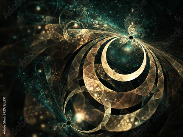Obraz Golden fractal steampunk gears, digital artwork for creative graphic design
