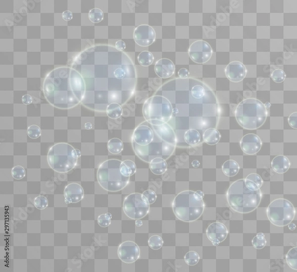 Fototapeta  White beautiful bubbles on a transparent background vector illustration. Bubble.