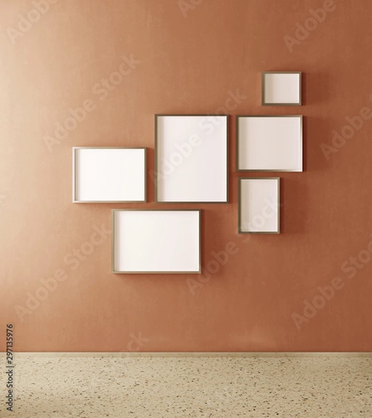 Fototapeta Mockup poster in the interior in modern style. Empty frame. 3d render image