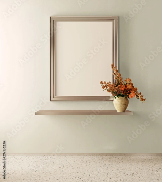 Fototapeta Mockup poster in the interior in modern style. Empty frame. 3d render image