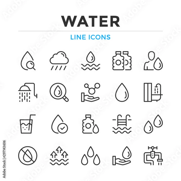 Fototapeta Water line icons set. Modern outline elements, graphic design concepts, simple symbols collection. Vector line icons