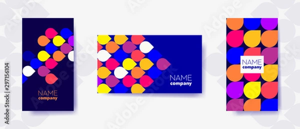 Fototapeta Set of three bright color abstract business cards with graphic elements and text. 