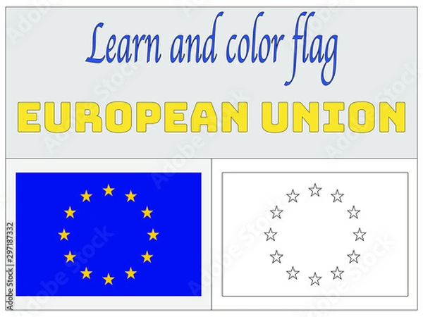 Fototapeta European Union Flag With Beautiful Coloring Book for Education and learning. original colors and proportion. Simply vector illustration eps10, from countries flag set