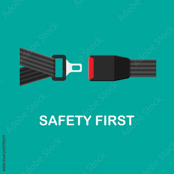 Fototapeta Vector seat belt icon isolated on green background. Click it concept. Safety equipment for car and plane.