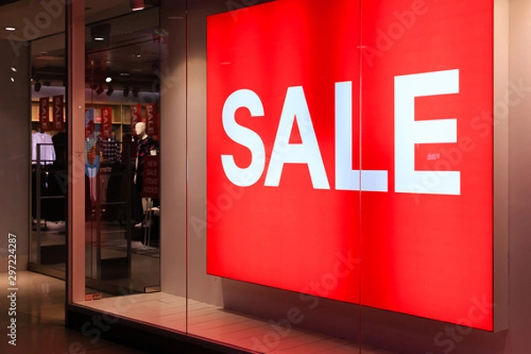 Obraz Window display with red sale board in night view