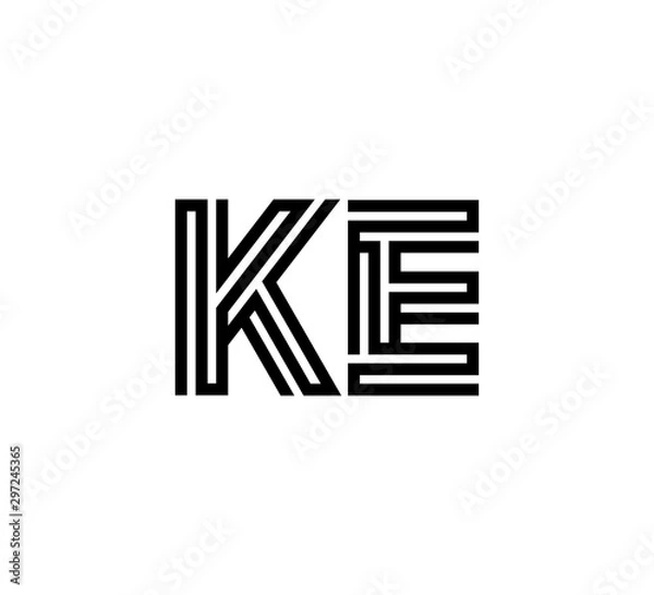 Fototapeta Initial two letter black line shape logo vector KE