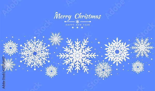 Fototapeta Merry Christmas and Happy New Year background with Christmas tree made of snowflakes. Vector illustration
