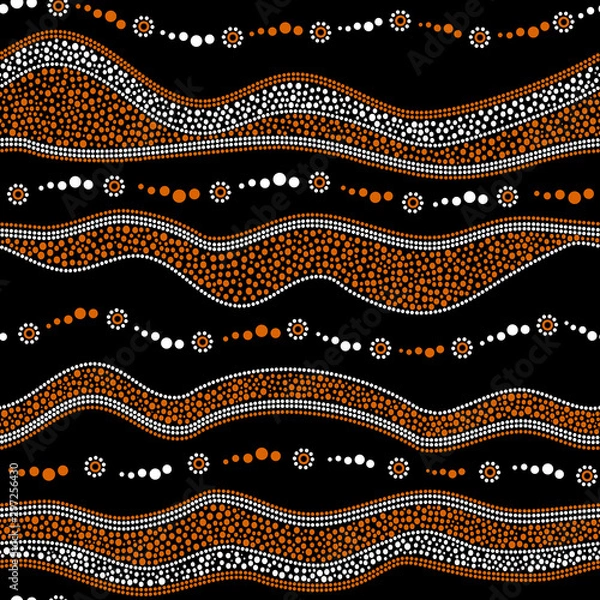 Obraz Australian aboriginal seamless vector pattern with dotted circles, rings, suns and crooked stripes