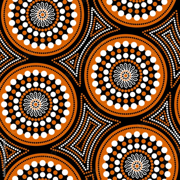 Obraz Australian aboriginal seamless vector pattern with dotted circles and crooked squares