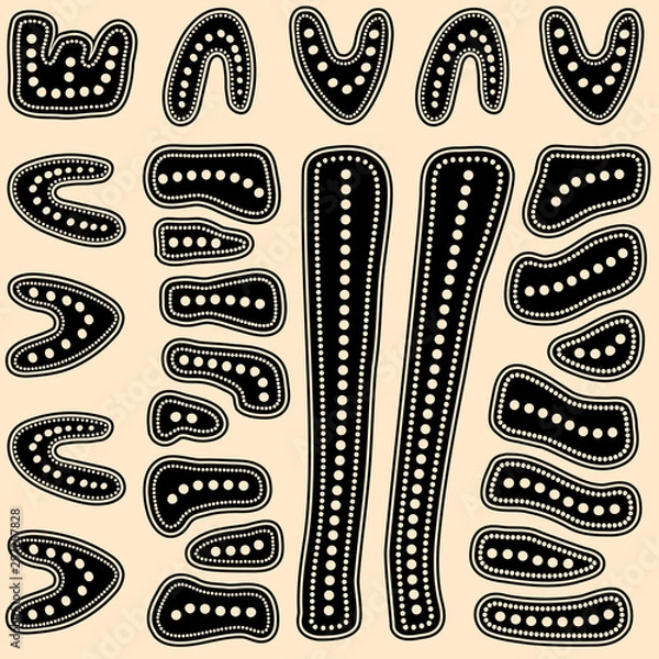 Obraz Aboriginal seamless vector pattern including ethnic Australian motive with boomerang and other dotted typical elements