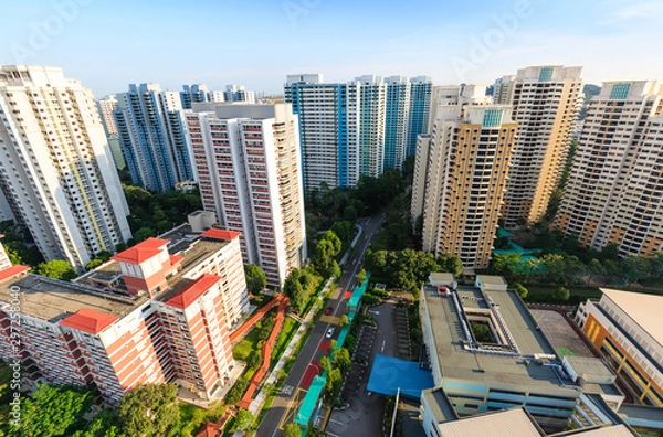 Obraz Singapore high density residential area Aerial view in day time
