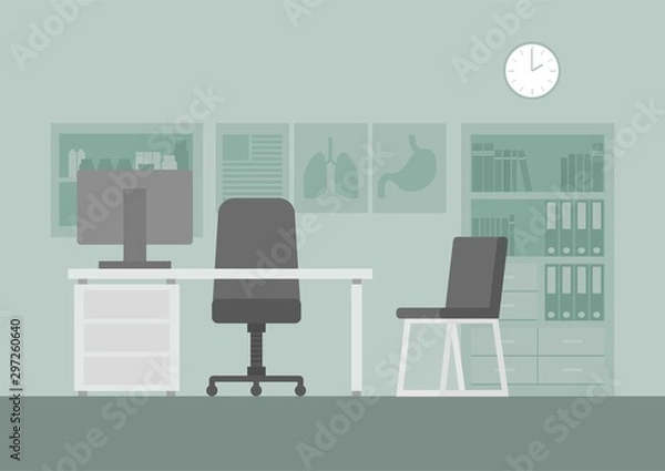 Fototapeta Medicine concept. Hospital room. Modern hospital ward interior with furniture and equipment.Examination rooms. Vector