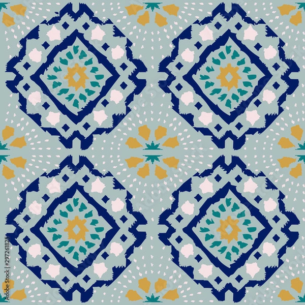 Obraz Geometric folk seamless vector pattern with ikat ethnic print of striped ornament