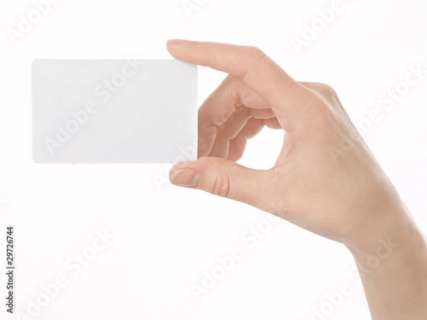 Obraz isolated empty business card in a human hand