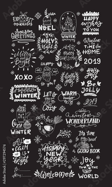 Fototapeta Vector winter lettering. Hand drawn phrase and quotes