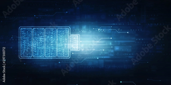 Fototapeta 2d rendering Electrical energy and power supply source concept, accumulator battery with charging level indicator
