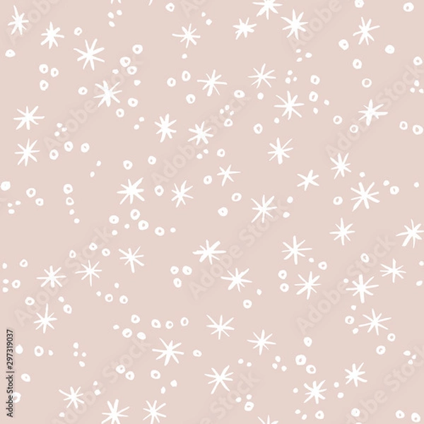 Fototapeta Snowfall with snowflakes on pastel background. Christmas and New Year seamless vector pattern