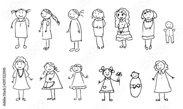 Obraz Happy kids hand drawing doodle character set. 