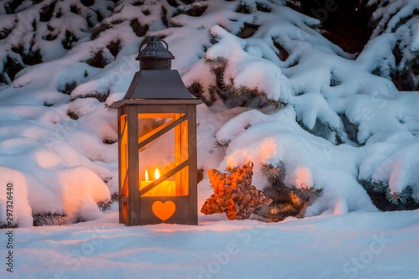Obraz lantern for christmas in the snow