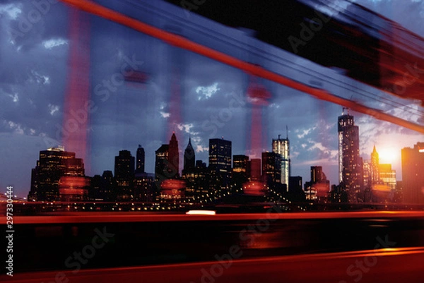 Fototapeta Sunset while driving on the bridge