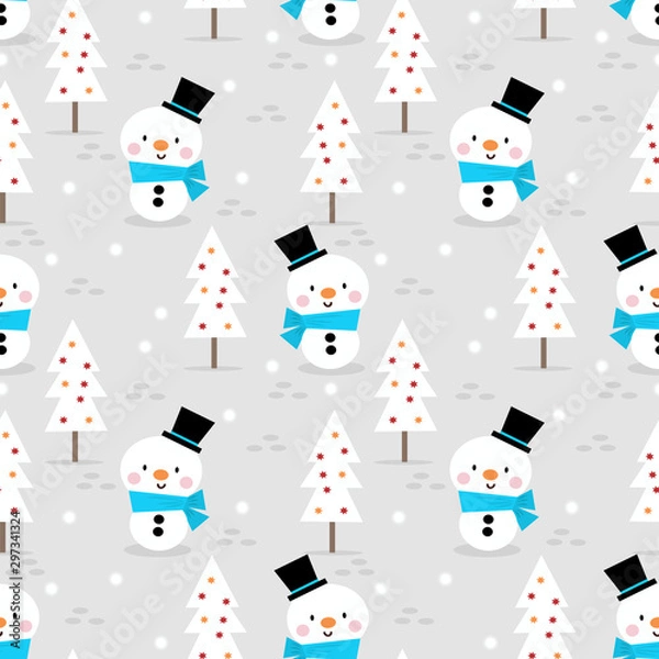 Fototapeta Cute Snowman in Christmas season seamless pattern