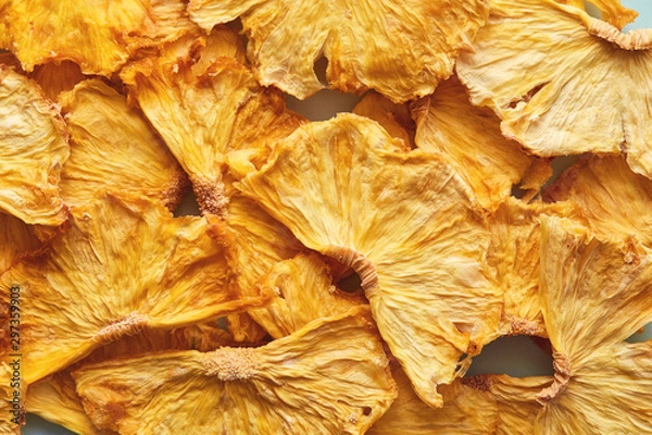 Obraz Dried pineapple macro. Pattern of a pineapple frips. Healthy eating