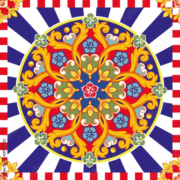 Obraz Seamless bright background. Colorful ethnic round ornamental mandala. Trendy pattern. Vector illustration