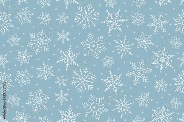 Fototapeta Christmas snowflake seamless pattern ice on blue background.