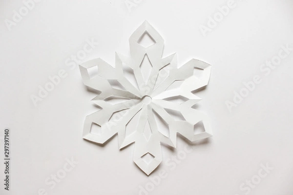 Obraz Large white snowflake on white backgound