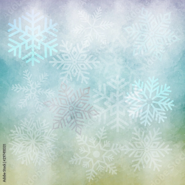 Fototapeta blue gradient watercolor background with snowflakes