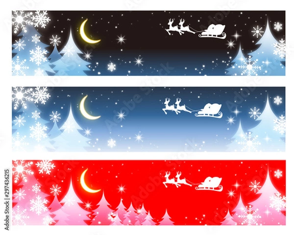 Obraz クリスマス素材・サンタとトナカイ・夜空の背景バナー素材