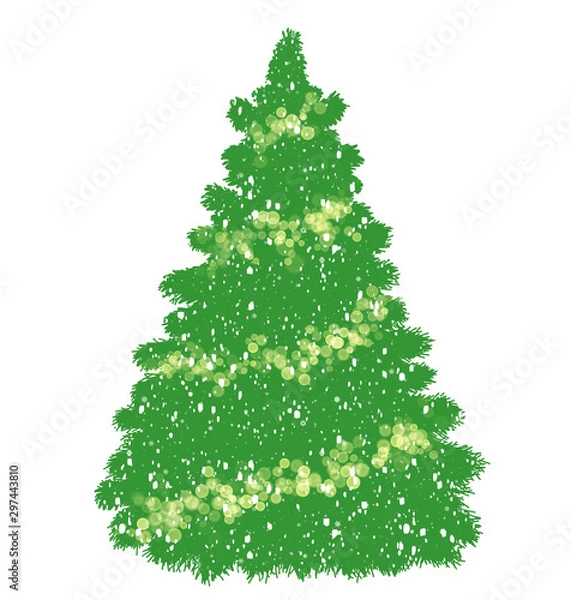 Fototapeta Christmas tree. Illustration of an elegant Christmas tree. Christmas tree with garlands and snow.